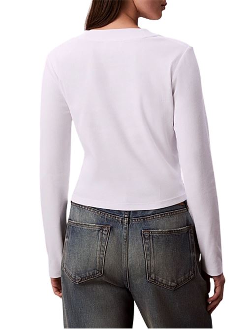 T-shirt in cotone manica lunga bianca Calvin Klein Jeans | LV047A803GYAA
